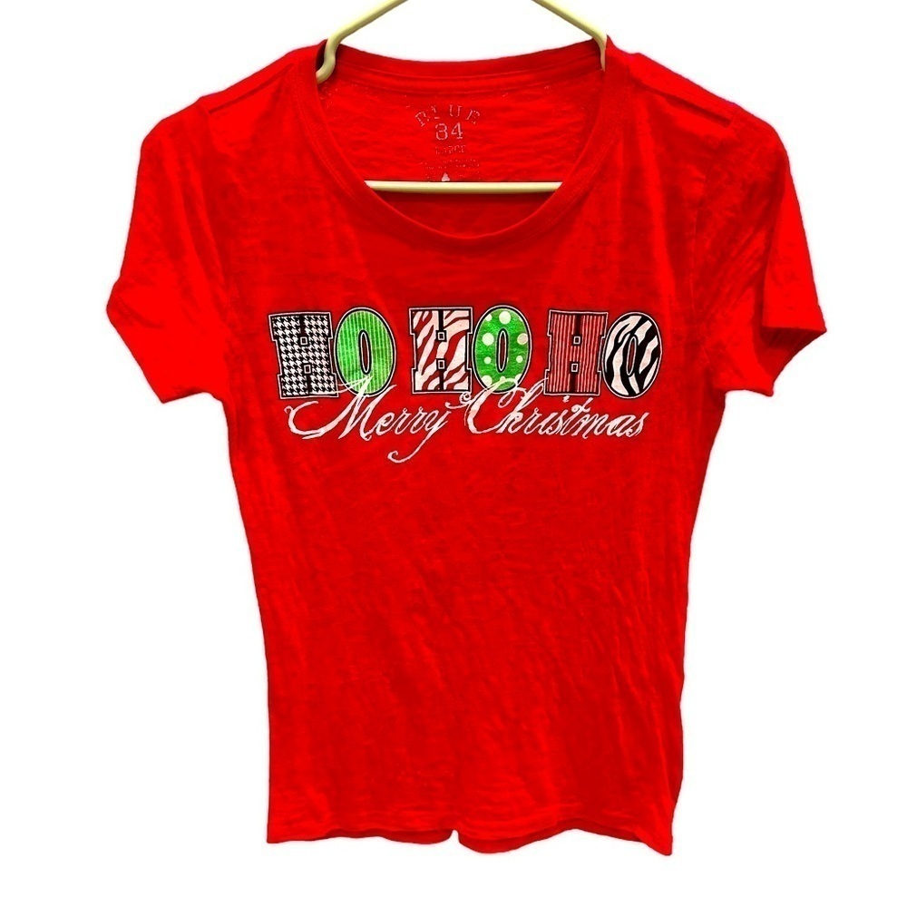 Christmas Juniors Graphic T-Shirt Red Short Sleeve Merry Christmas Size Large